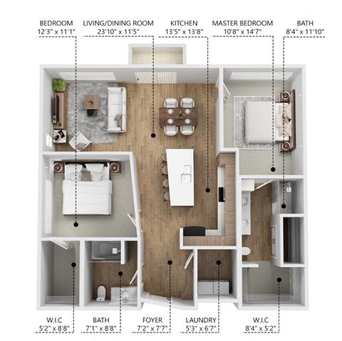 Floor plan for 2 beds, 2 baths, 1125 sqft